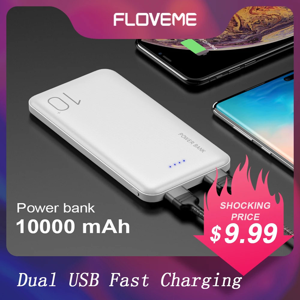 FLOVEME портативный аккумулятор 10000 мА/ч внешний светильник двойной USB быстрая