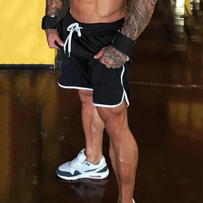 Черные Сетчатые спортивные шорты для мужчин летняя модная одежда фитнеса