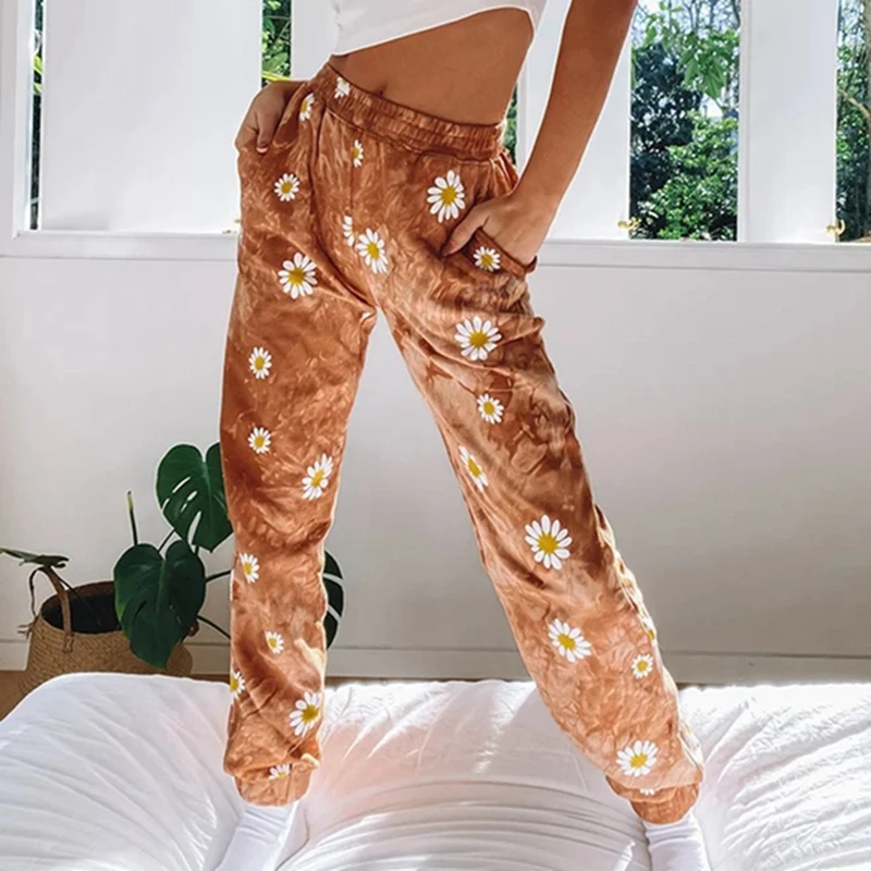 

Women's Fashion Tie-Dye Small Print Bouquet Foot Pants Trousers Sweatpants