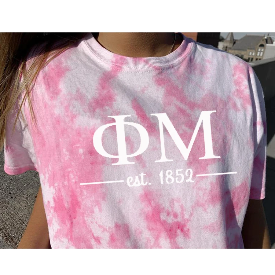 

Phi Mu T-shirt Fashion tie-dye printed round neck short-sleeved T-shirt
