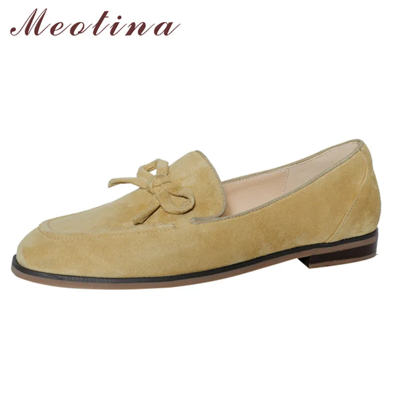 

Лоферы Meotina женские из натуральной кожи, замшевые туфли на плоской подошве, с круглым носком, повседневная обувь, Размеры 33-43