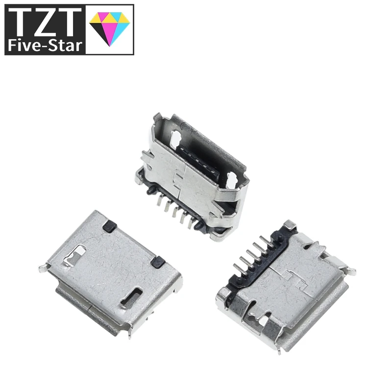 100 шт. Micro USB 5-контактный разъем без бокового бычьего рога usb-разъем плоский рот