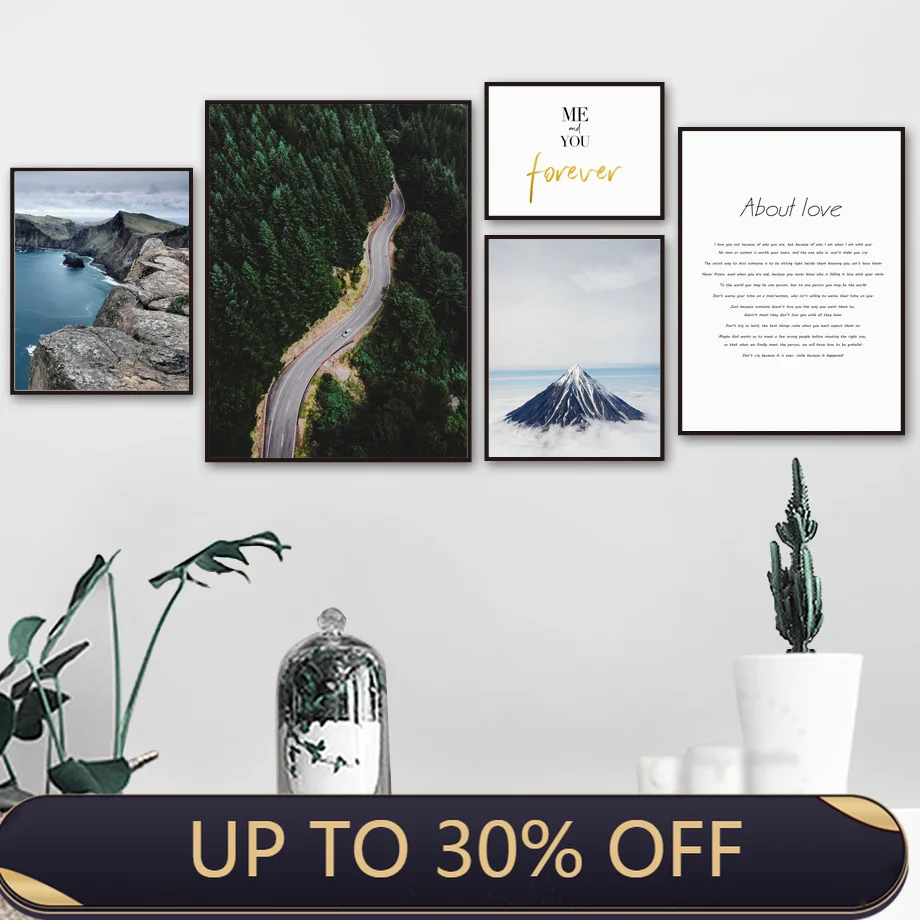 Скандинавские плакаты и принты Fuji Forest Road Sea Bay Mount настенная живопись на холсте