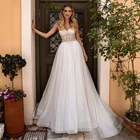 Новый дизайн, милое блестящее свадебное платье на бретельках с блестками и бусинами, со шлейфом