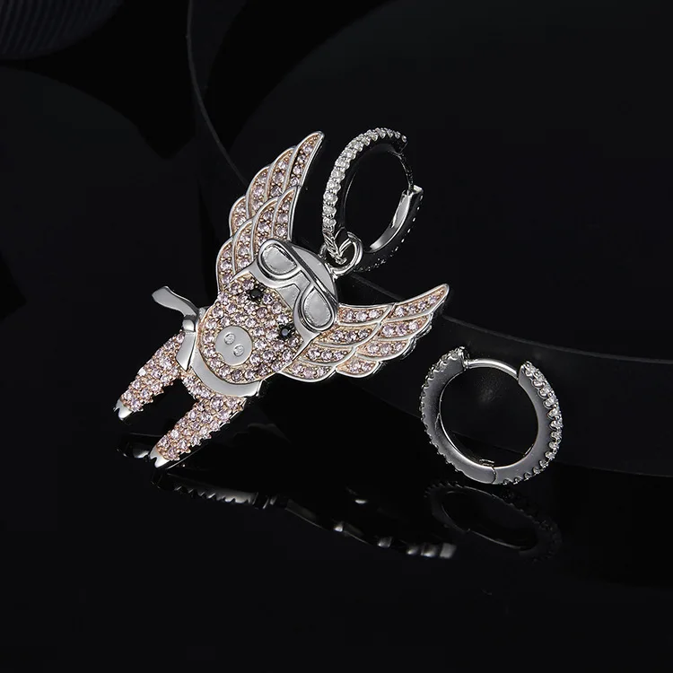 fashion monaco jewelry LAVIATEUR earrings pink white zircon stone flying pig women accessories fly | Украшения и аксессуары