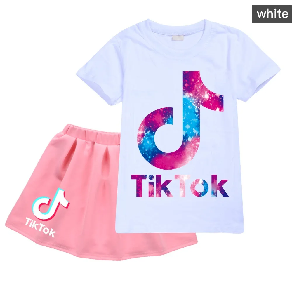 

Children Clothing Sets for Baby Girls Summer New Fashion Letter Tops Kid Clothes Girl Tees Pleated Skirt Birthday Sets 2-16Year