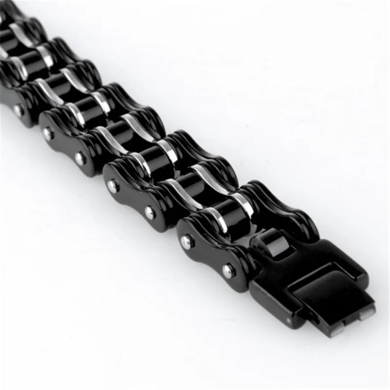 Мужской браслет из нержавеющей стали черный широкий на запястье в стиле панк