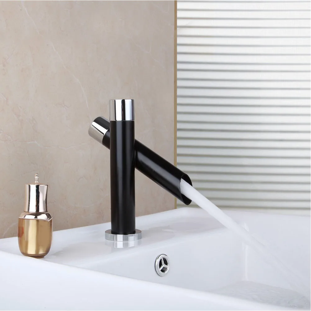 Chrome Home Bathroom Kitchen Single Handle One Hole Deck Mount Waterfall Hot Cold Brass Basin Sink Faucet Black Mixer Tap Small |