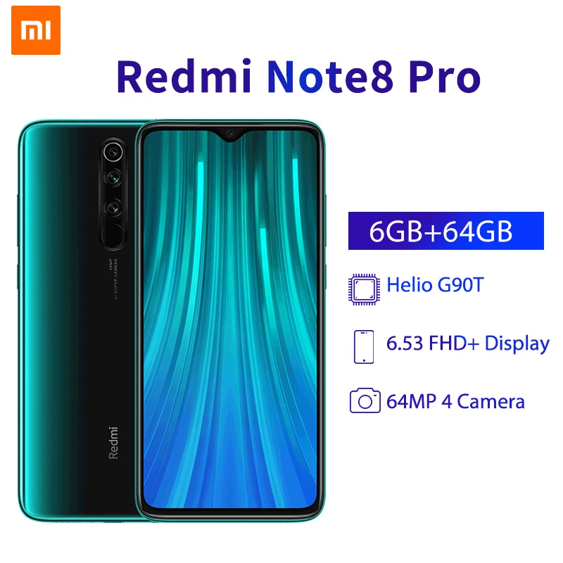 Глобальная версия Xiaomi Redmi Note 8 Pro 64MP Quad camera 6 ГБ 64 Гб Смартфон NFC 4500 мАч 18 Вт MTK Helio G90T 6,5" FHD+ смартфон