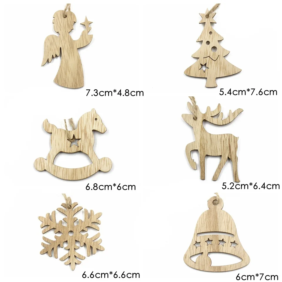 4-6PCS/LOT.Retro snowflake bell angel elk wood hanger Xmas tag Creative pendant Kindergarten decoration Home ornaments Garden