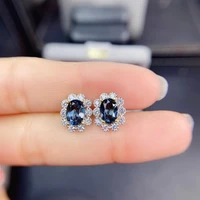 elegant lovely clover annulus natural blue topaz stud earrings natural gemstone earrings 925 silver girl party gift jewelry