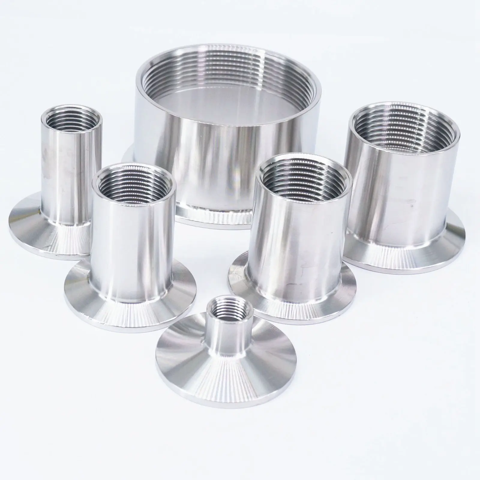 

1/4" 3/8" 1/2" 3/4" 1" 2" 2-1/2" BSPT Female O/D 25.4mm 34mm 50.5mm 64mm 304 Stainless Sanitary Ferrule Clamp Pipe Fitting