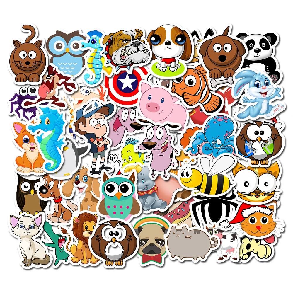 

10/50Pcs/Lot Animal Stickers Watercolor Anime Funny Waterproof Toys for Children DIY Scrapbook Suitcase Laptop Cartoon Sticker