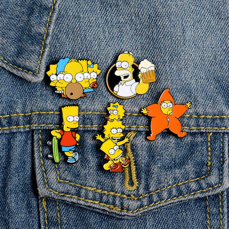 Забавная эмалированная брошь в форме звезды для всей семьи Simpson спальный мешок