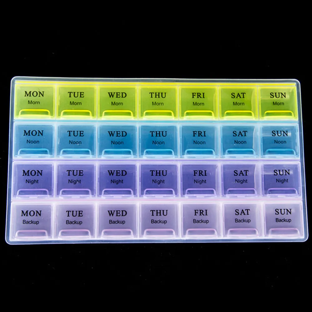 

Weekly 7 Days 4 Row 28 Squares Medicine Storage Organizer Container Case Tablet Pill Drug Box Case Holder Dispenser Health Care