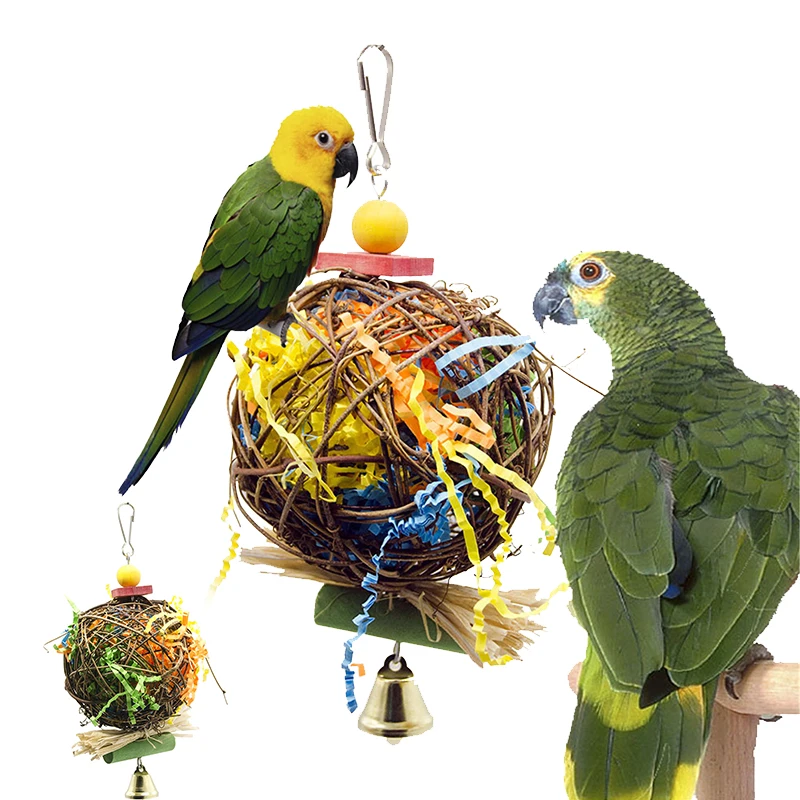 

Parrots Sepak Takraw Gnaw Toy Natural Rattan Balls Chewing Toy for Small Birds Parrots Hanging Toy DTT88