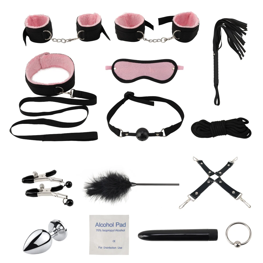 14 шт. секс игрушки для пар наручники плетка зажимы сосков повязка на глаза кляп