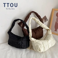 fashion cotton padded female shoulder bag designer white quilted tote brand lingge down space bags for women handbag shopper bag