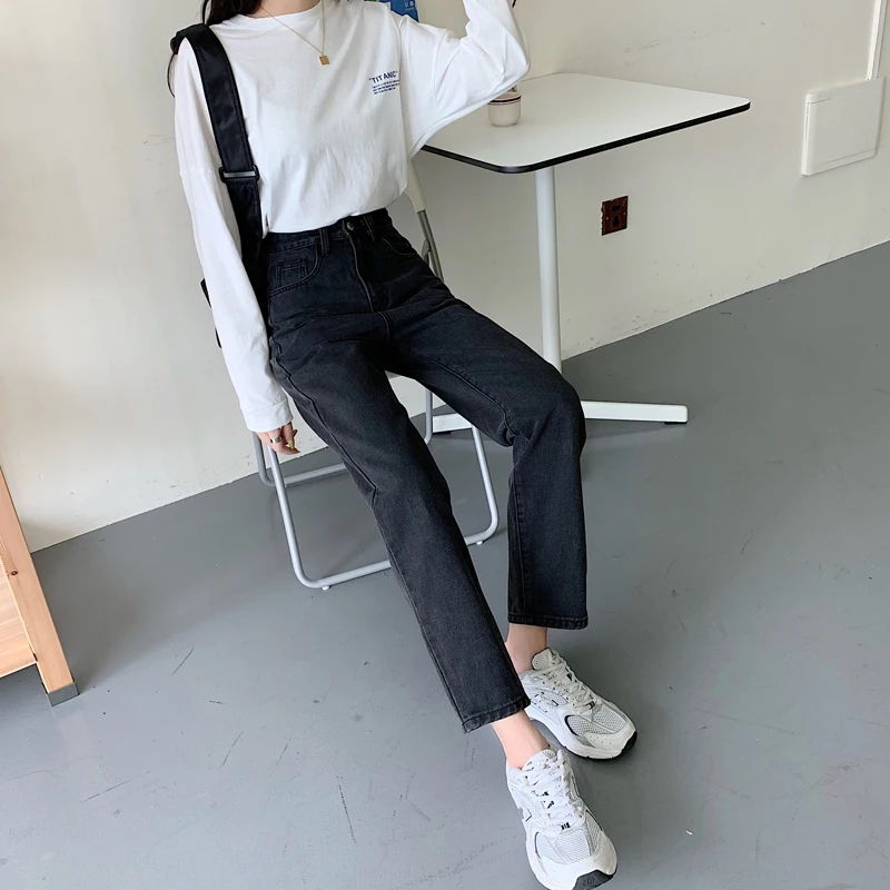 

Small feet jeans women's fall 2020 new ash washed denim high waist straight casual trousers