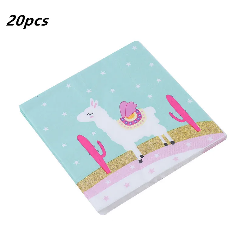 20pcs napkin LISM Llama вечерние Llama Альпака бумажные тарелки салфетки для стаканчиков одноразовая соломка поставки животных с днем рождения украшения для детей - Цвет: 20pcs napkin