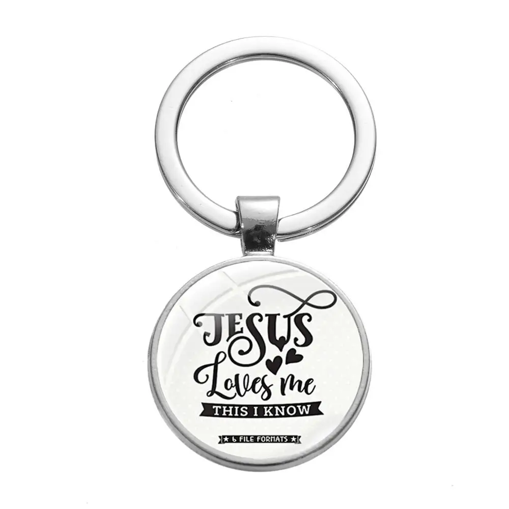 SIAN New Listing Jesus Loves Me Simple Words Keychain Glass Crystal Pendant Key Chain Holder for Men Women Christian Best Gifts | Украшения