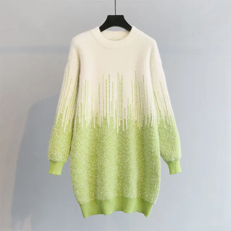 

Mid-Length Gradient Pullover Sweater Women Autumn Winter Korean Loose O-Neck Imitation Mink Velvet Top TT0546