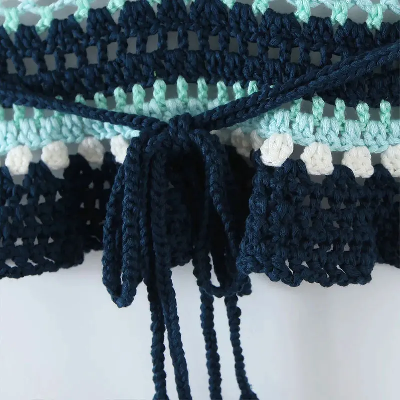 

Women's Summer 2021 Za Sling Vest+ High Waist Mini Skirt 2 Pieces Sets Casual Elegant Halter Neck Tanks and Skirt Manual Crochet