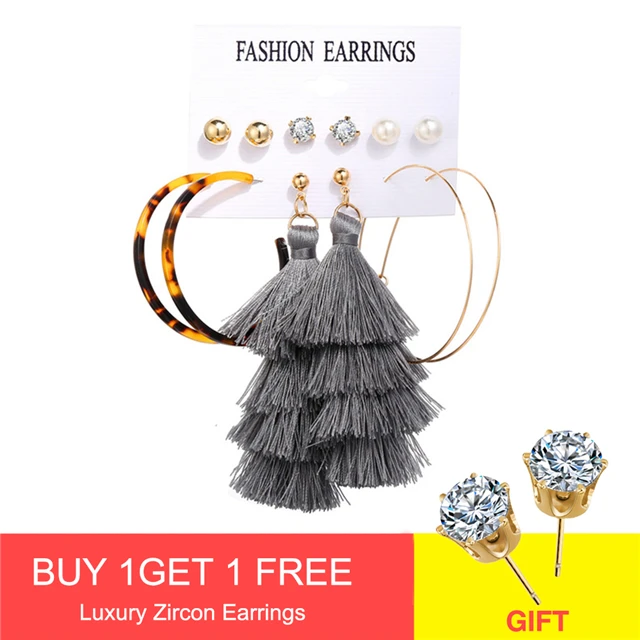 Earrings Set 9 Новые женские акриловые геометрические серьги для женщин богемные серьги Набор DIY большие серьги в виде жемчужной капли модные ювелирные изделия - Окраска металла: Earrings Set 9