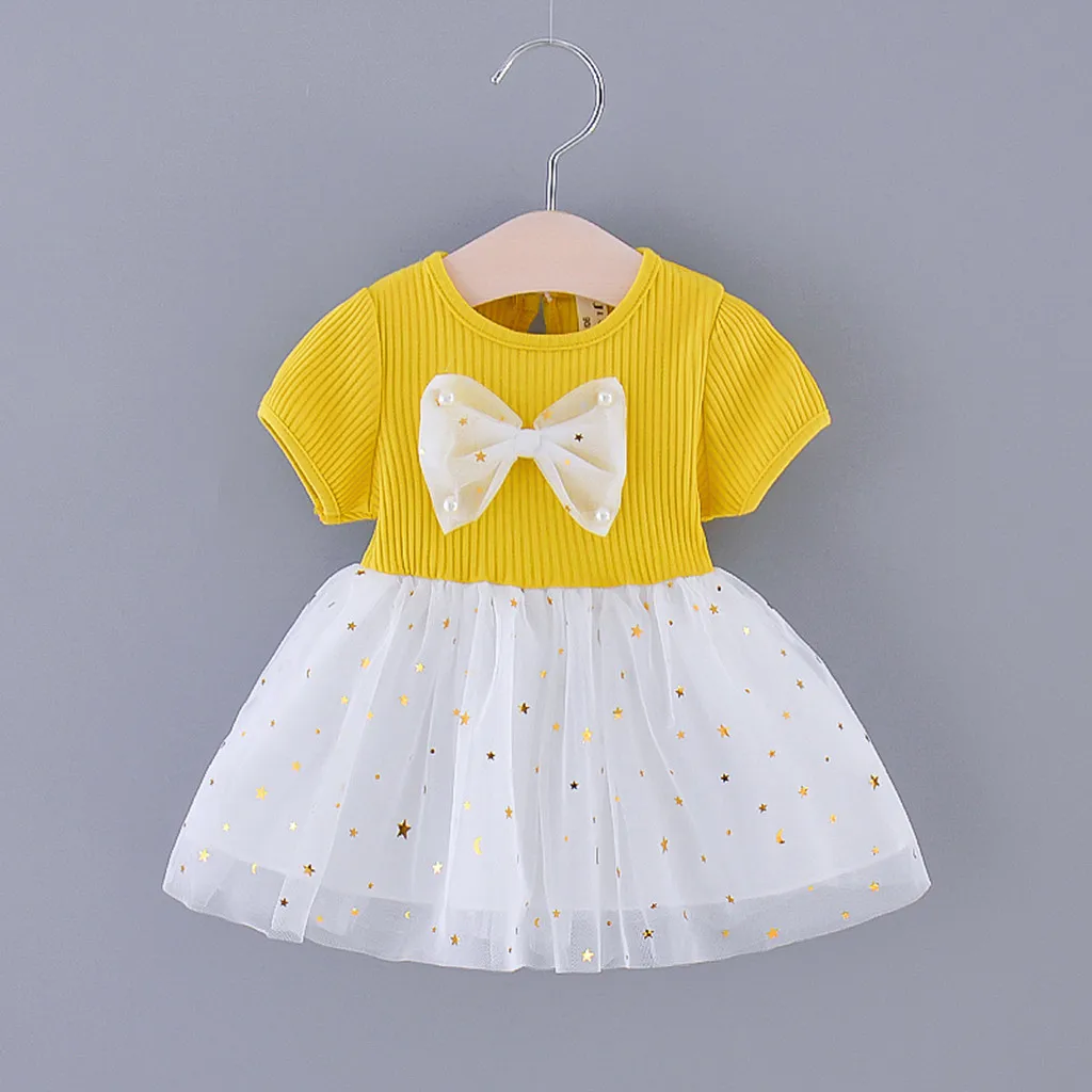 TELOTUNY dress Infant Baby Girls Short Sleeve Star Moon Tulle Princess Dress coton Solid Bowknot frock baby summer 2020apr | Детская