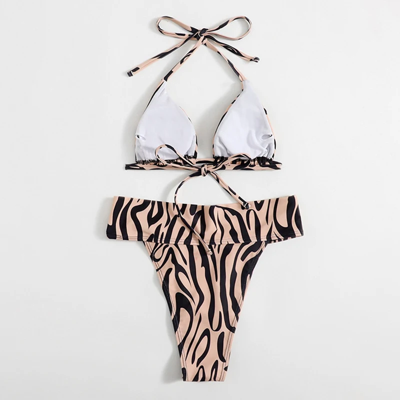 

Animal Print Women's Swimsuit Swimwear Sexy Micro Bikini Women's Swimwear 2021 Halter Separate Swimsuit Women Clothing