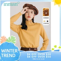 inman autumn winter sweater women bear embroidery half height collar design stretch slim casual all match pullover top