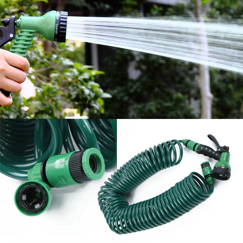 15M EVA Garden Hose Heavy-Duty Coiled Spiral Car Washing Cleaning Water Hose New