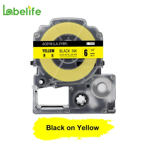 Labelife SC6YW для Epson LabelWorks Label Maker Стандартный скотч картридж черный на желтый Кассетный LC-2YBW 6 мм x 8 м (1/4x26 ")