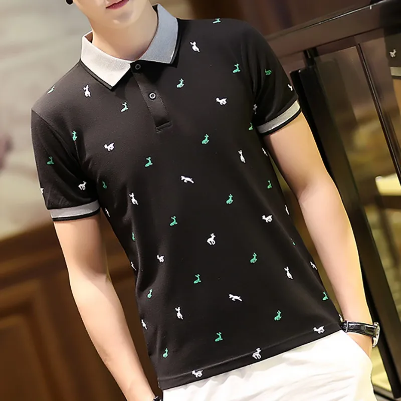 2019 городская мода цветочные поло мужская Корейская тонкая футболка с коротким