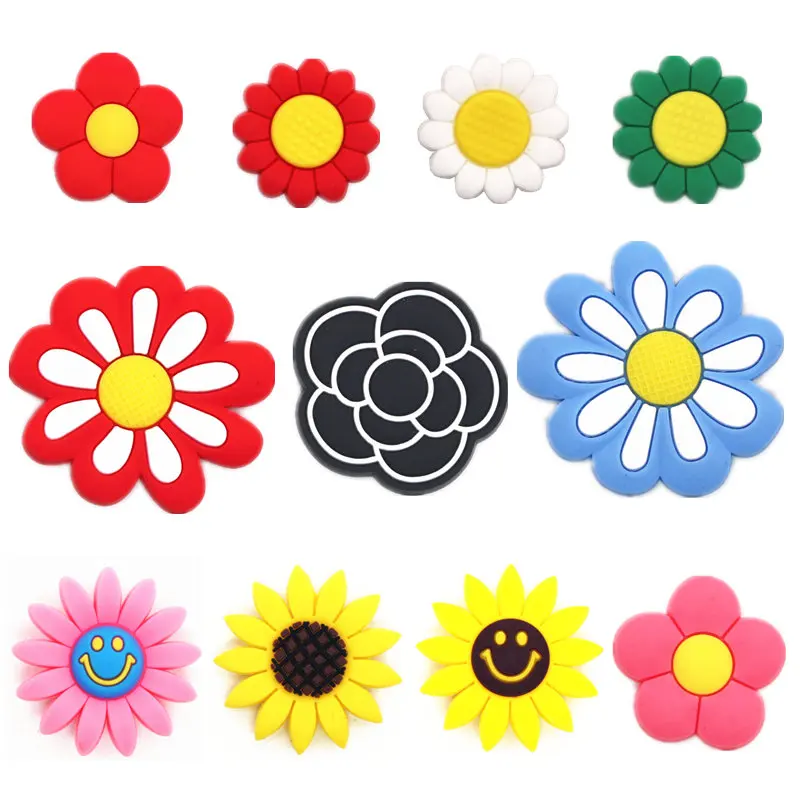 Cute Sunflower PVC Shoe Charms Single Sale 12 kinds of flowers Garden Shoe Buckle Decoration for croc Wristband jibz Kids Party