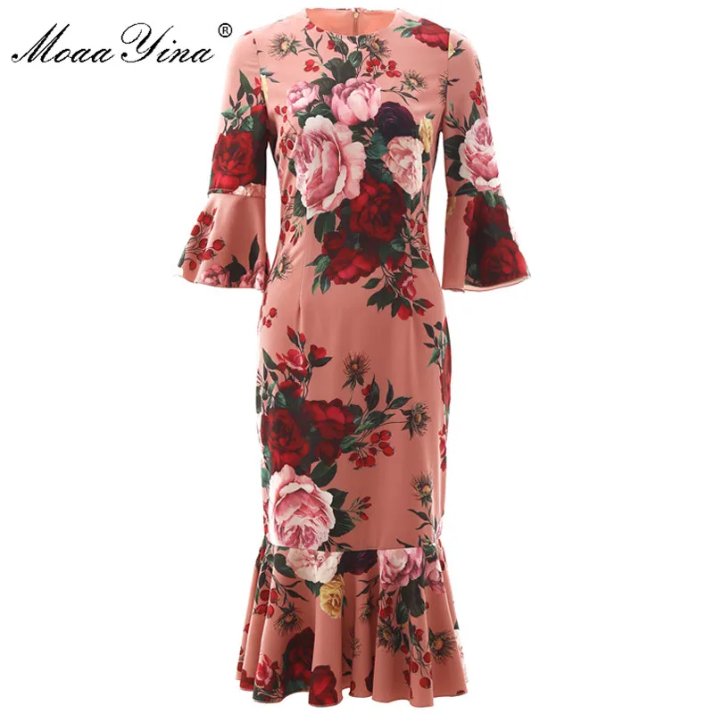 MoaaYina модное дизайнерское платье Весна Лето Женское цветочный принт тонкий пакет