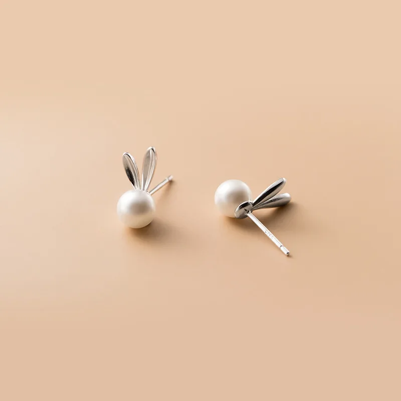 

100% Real 925 Sterling Silver Cute Rabbit Stud Earrings for Women Girls Colorful Animal Earrings Studs for Birthday