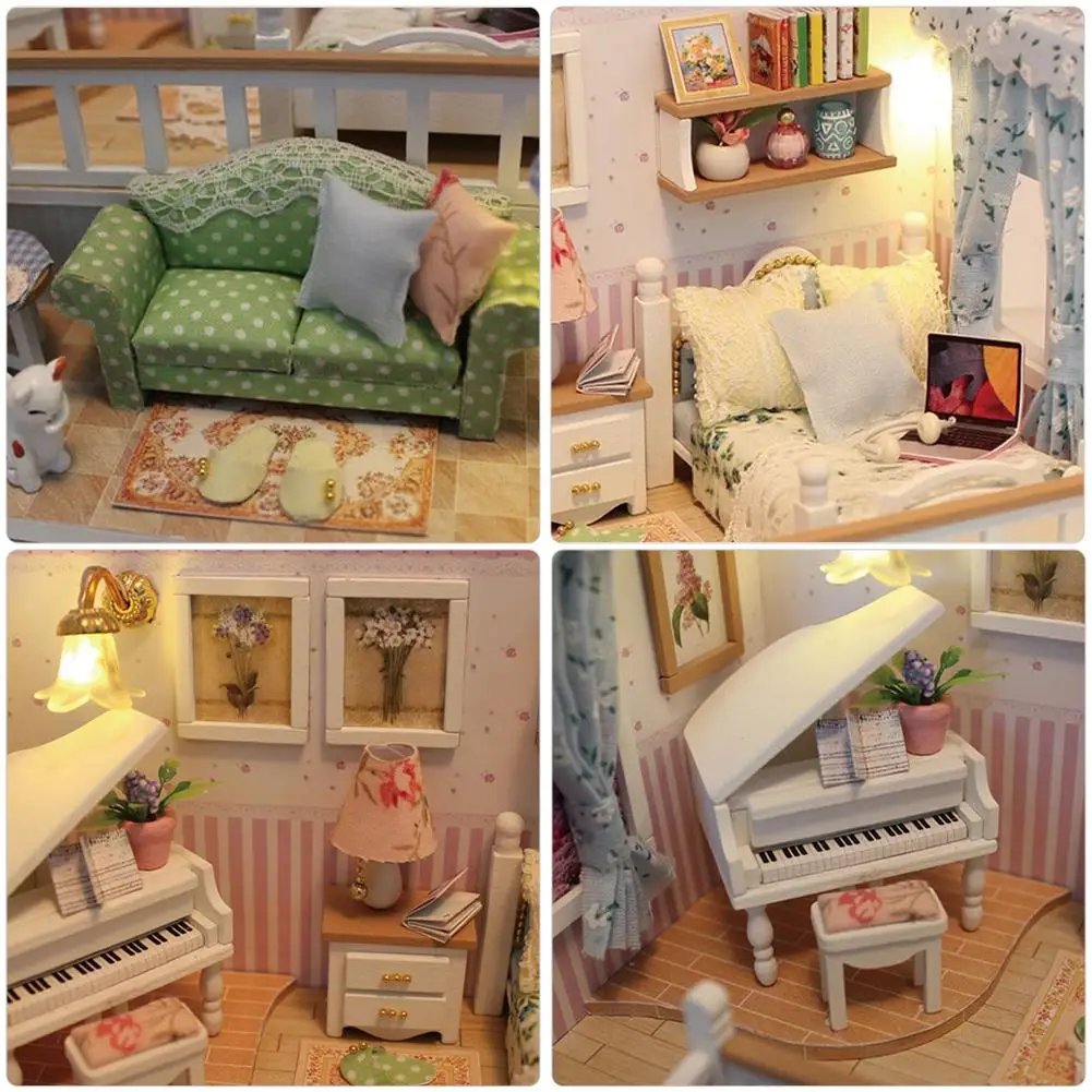 

3D Wooden Craft Doll House Furniture DIY Miniature Dust Cover Dollhouse Toy