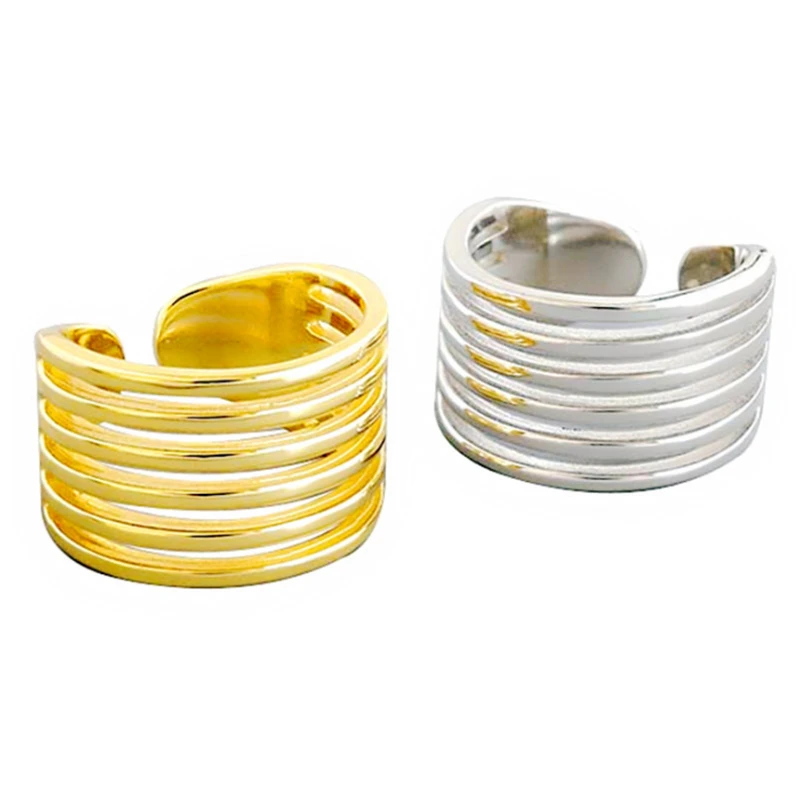 

2020 Free Shipping Multi-layer Golden Wide Surface Female Rings Korean Style Lines Punk Simple Ring