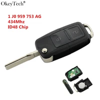 okeytech 2 button remote key flip folding 434mhz id48 transponder chip for vw golf 4 5 passat b5 b6 polo touran 1 jo 959 753 ag