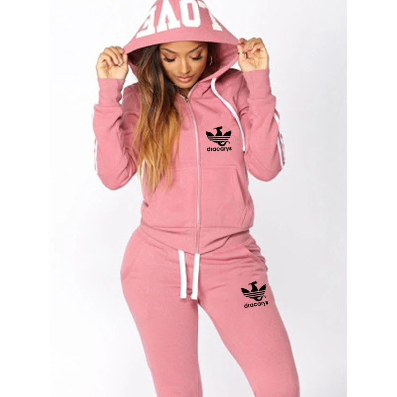 2020 Fall Winter Womens Sets Clothes Zipper Hoodies Pants 2 Piece Set Warm Ladies Print Female Outfits Matching Suit Tracksuit |