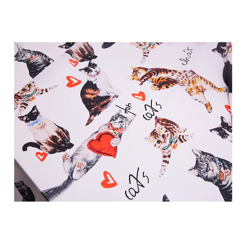 

138 cm wide 100% mulberry silk crepe de chine fabric 14mm cat print anti-wrinkle shirt dress fabric wholesale silk cloth