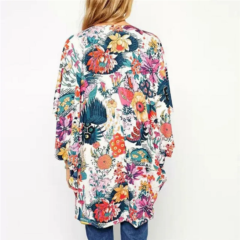Женский винтажный цветочный пляжный шаль кимоно кардиган бохо Шифоновые Топы