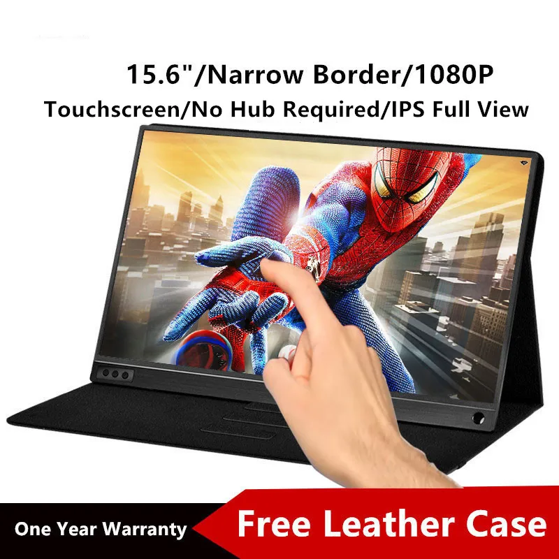 Сенсорный экран Портативный монитор 1920x1080 HD ips 15,6-дюймовый монитор игровой Дисплей для контроля уровня сахара в крови с кожаный чехол гнездо не требуется