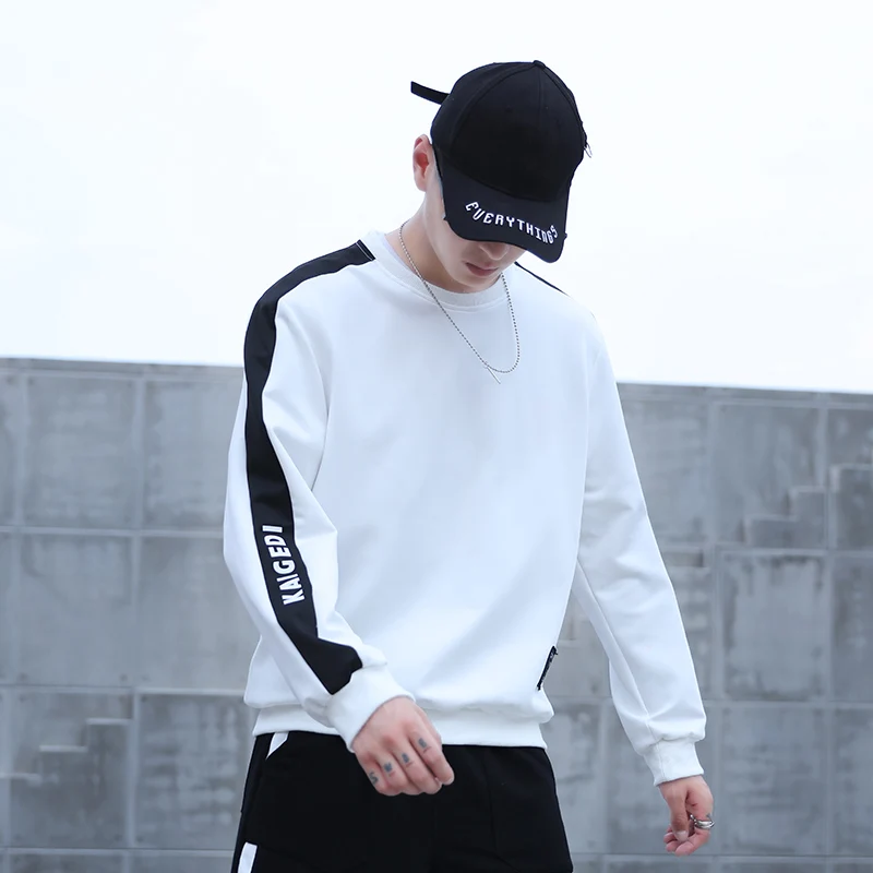 Мужская повседневная толстовка с капюшоном однотонный пуловер круглым вырезом