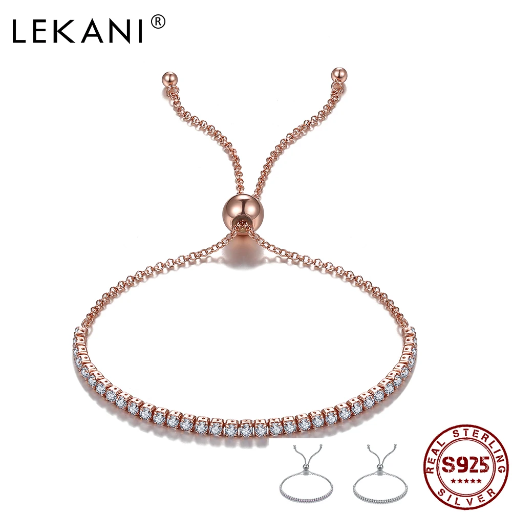 

LEKANI S925 Sterling Silver Square Bracelets Women Multicolor Cubic Zircon Adjustable Bracelet Wedding Party Jewelry Recommend