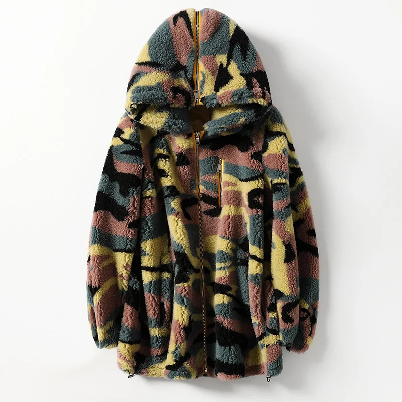 

Wool Cashmere Coat Middle Length Hooded Zipper Striped Long Sleeves Overcoats Women Winter Fashion Office Lady Outwear Parkas