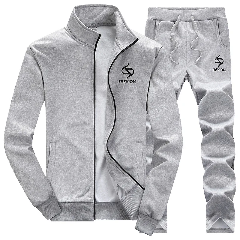 gray Спортивные костюмы для мужчин, 2 предмета, верхняя одежда, спортивные костюмы, комплекты, мужские свитшоты, мужская одежда+ штаны, толстовки, плюс размер Moleton Masculino, пальто - Цвет: gray