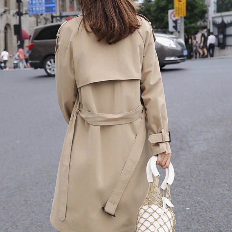

Trench Women Spring Trendy British Style Black Khaki Slim Belt Double Breasted Loose Casual Femme Coats Elegant Tops Plus Size