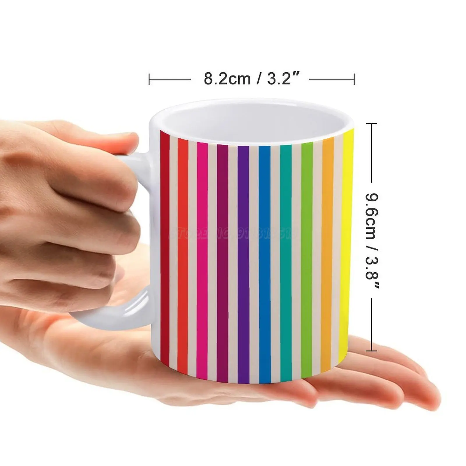 Разноцветная белая кружка в радужную полоску с рисунком 11 унций забавные